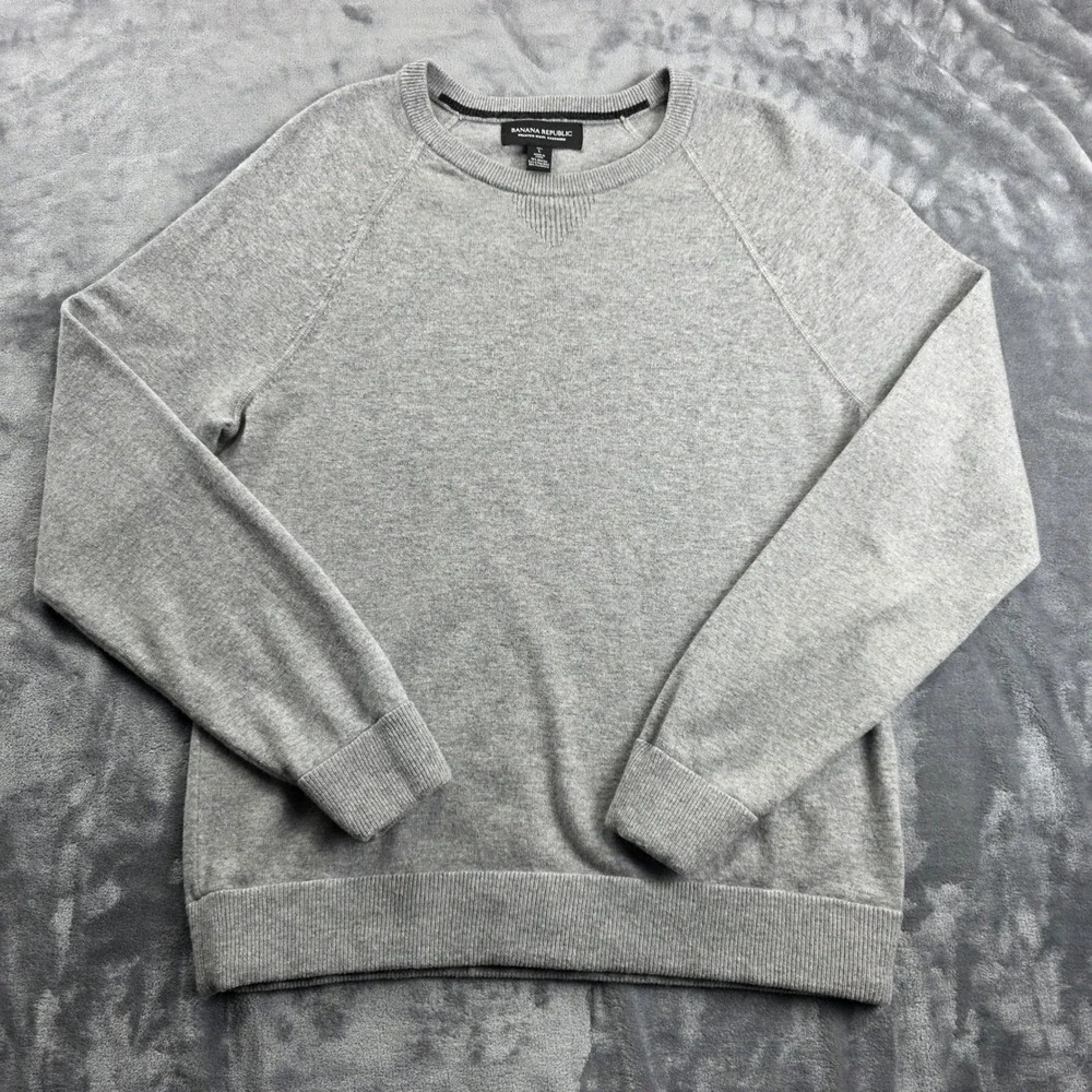 Banana Republic Sweater Mens Large Tall Gray Merino Wool Cashmere Raglan